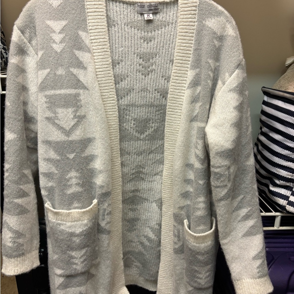 Chic Gray and Cream Women's Cardigan